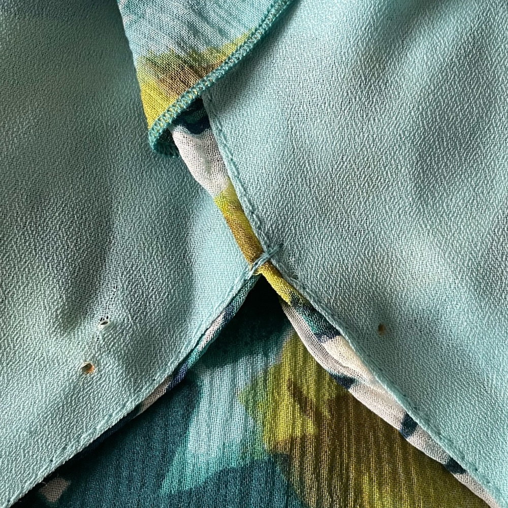 Pendleton Sleeveless Green Blue Floral Silk Ruffle Dress Size 8 Petite - Picture 13 of 14